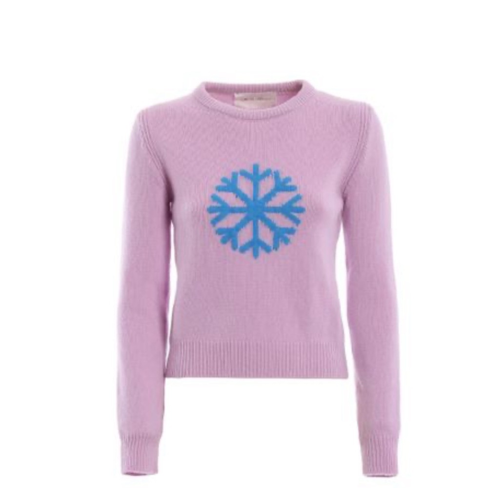Alberta Ferretti Lilac Crewneck Sweater with Blue Snowflake Motif